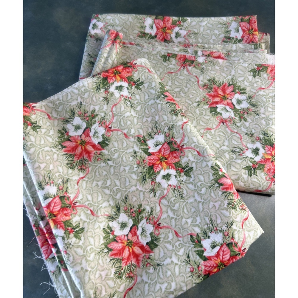 2 Diane Richmond Poinsettia Fabric Panels 44x36 Christmas Quilt Cotton Floral
